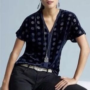 Cabi Spot On Blouse 3507 Size M Blue Velvet Sheer Burnout Polka Dot top